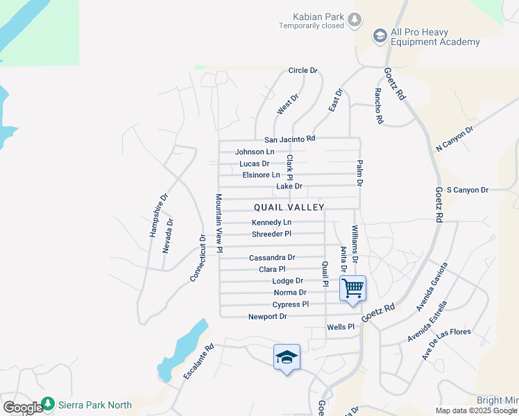 map of restaurants, bars, coffee shops, grocery stores, and more near Goetz Drive in Menifee