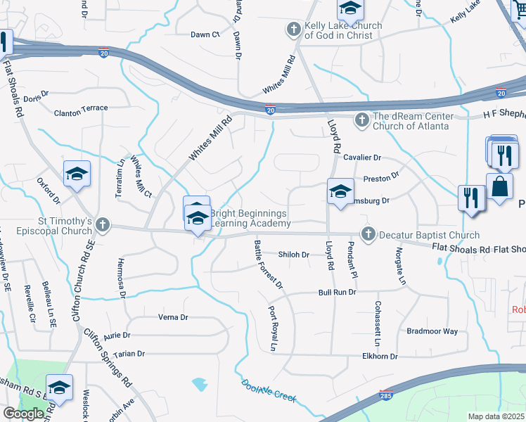 map of restaurants, bars, coffee shops, grocery stores, and more near 2426 Corner Shoals Drive in Decatur