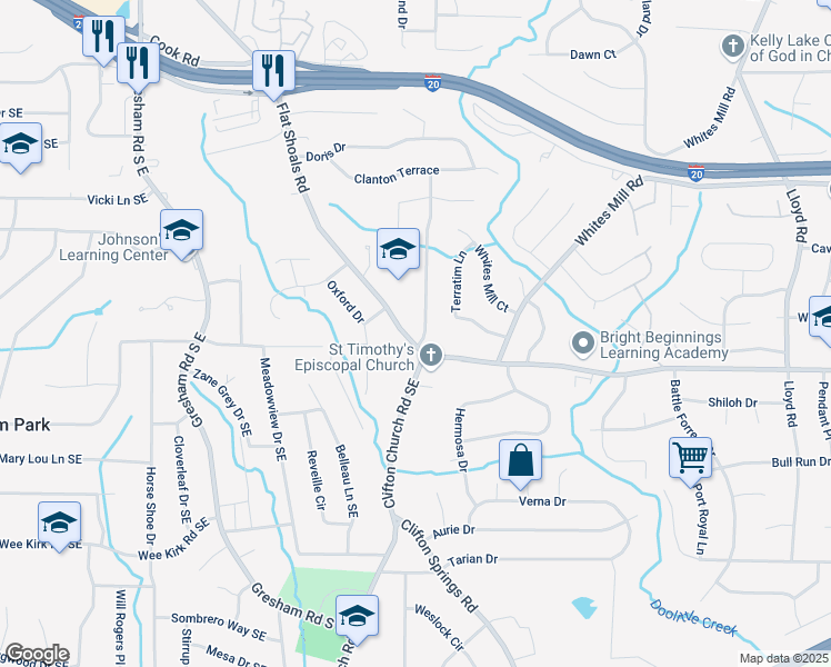 map of restaurants, bars, coffee shops, grocery stores, and more near 2755 Sherlock Drive in Decatur