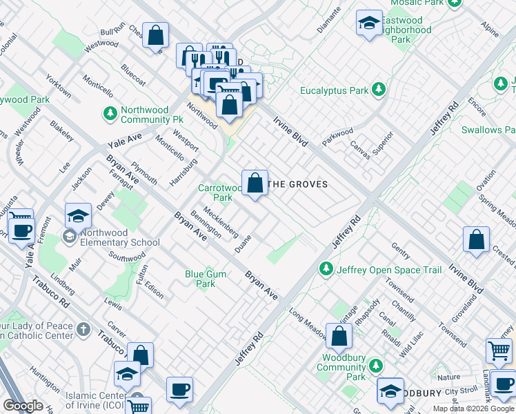 map of restaurants, bars, coffee shops, grocery stores, and more near 39 Cape Cod in Irvine