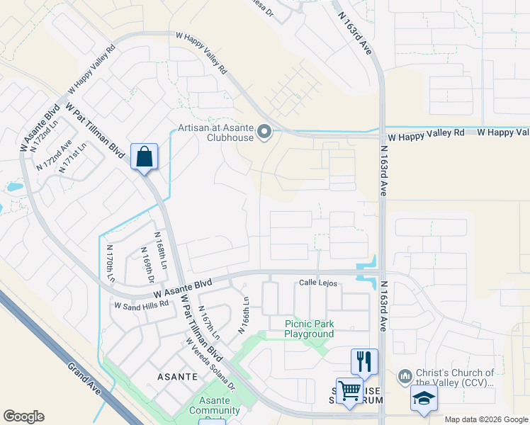 map of restaurants, bars, coffee shops, grocery stores, and more near 16594 West Questa Drive in Surprise