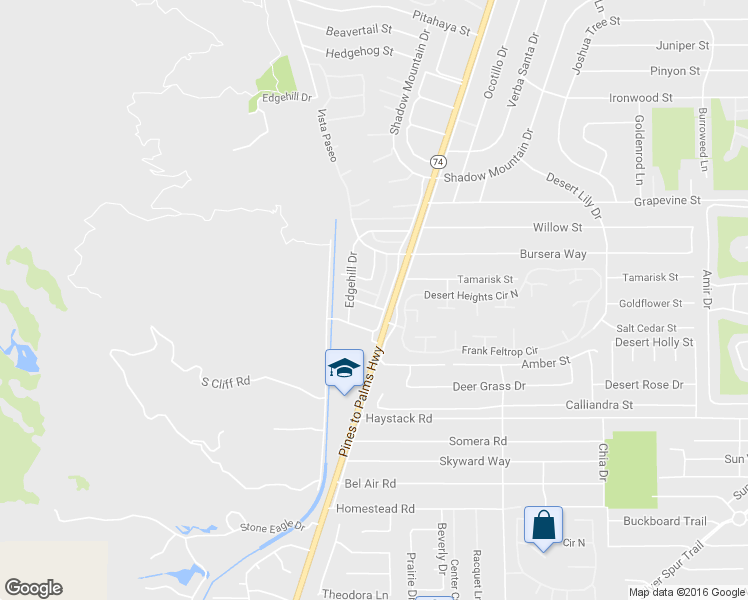 map of restaurants, bars, coffee shops, grocery stores, and more near 72667 Raven Road in Palm Desert