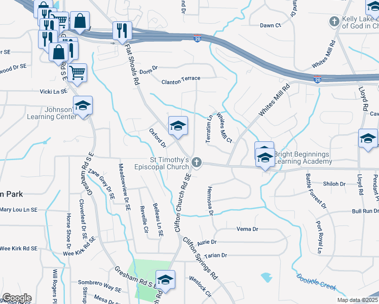 map of restaurants, bars, coffee shops, grocery stores, and more near in Gresham Park