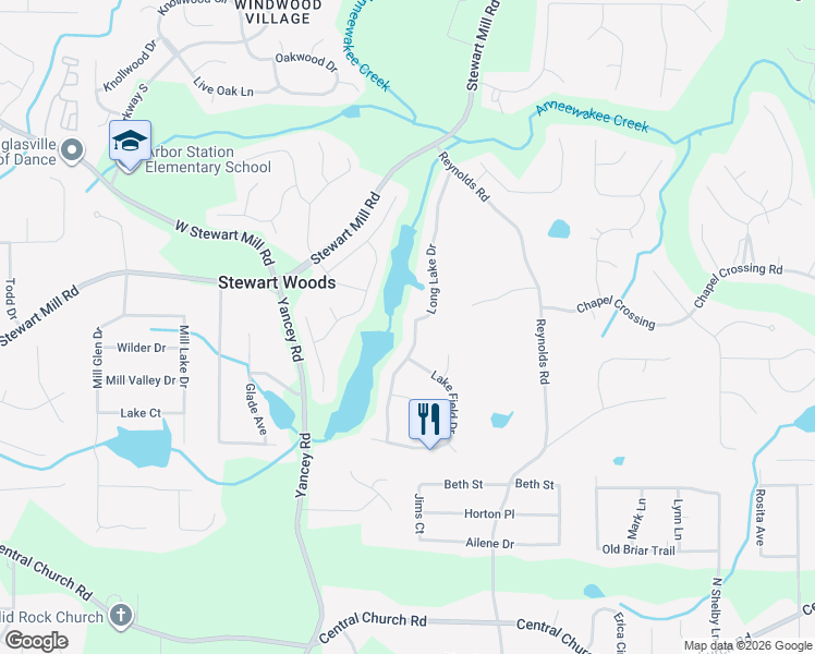 map of restaurants, bars, coffee shops, grocery stores, and more near 3645 Long Lake Drive in Douglasville