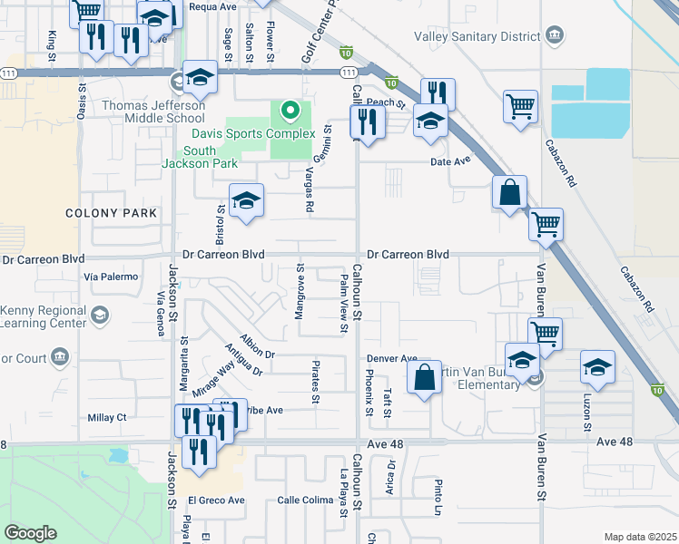map of restaurants, bars, coffee shops, grocery stores, and more near 83451 Tropical Whisper Court in Indio