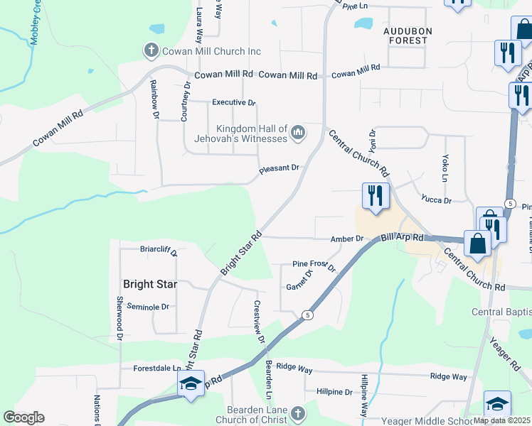 map of restaurants, bars, coffee shops, grocery stores, and more near 3643 Bright Star Road in Douglasville