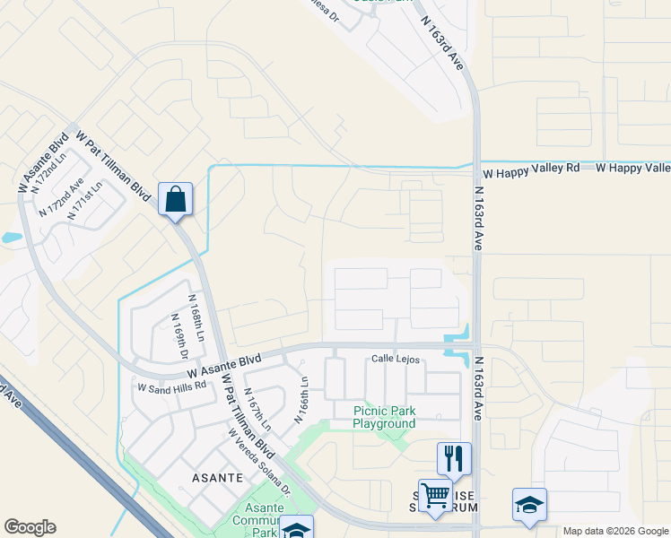 map of restaurants, bars, coffee shops, grocery stores, and more near West Saguaro Park Lane in Surprise