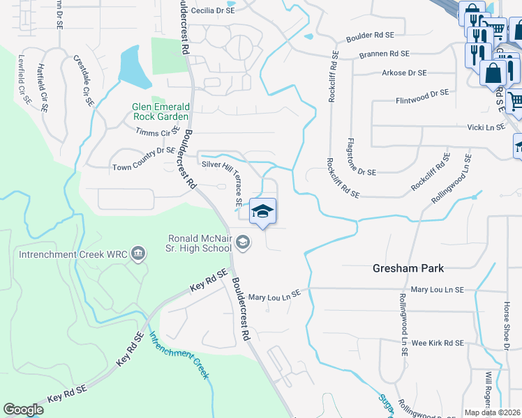 map of restaurants, bars, coffee shops, grocery stores, and more near 2974 Silver Hill Terrace Southeast in Atlanta