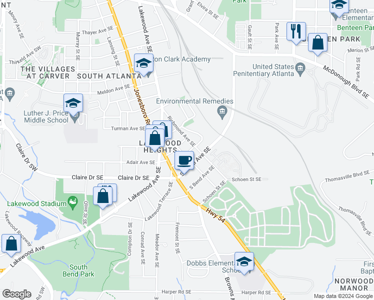 map of restaurants, bars, coffee shops, grocery stores, and more near 26 Gould Street Southeast in Atlanta