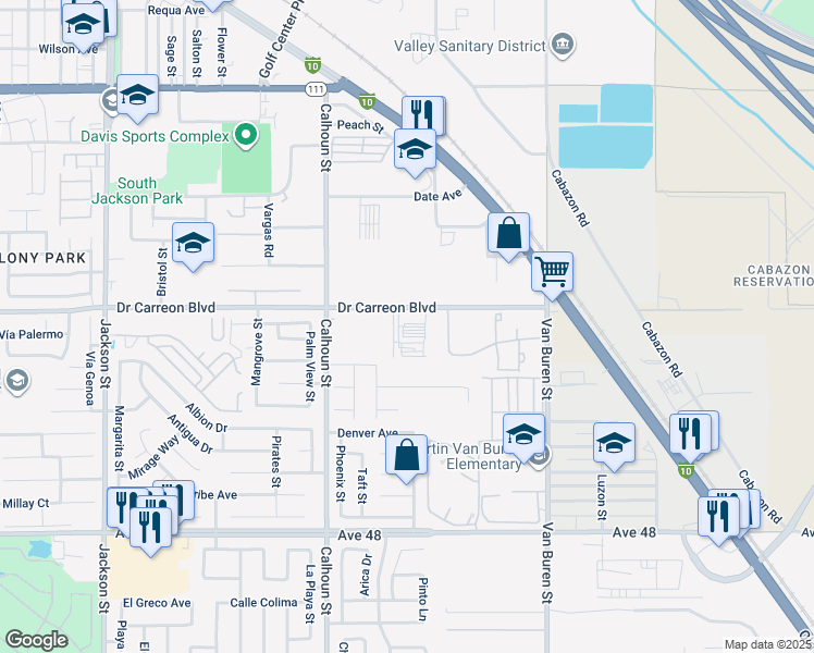 map of restaurants, bars, coffee shops, grocery stores, and more near 83693 Doctor Carreon Boulevard in Indio