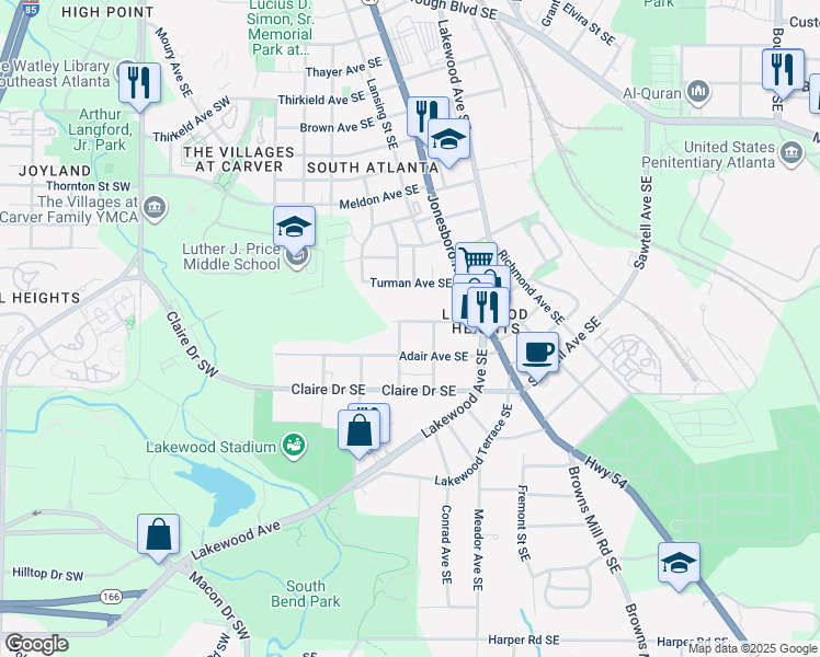 map of restaurants, bars, coffee shops, grocery stores, and more near 157 Rhodesia Avenue Southeast in Atlanta