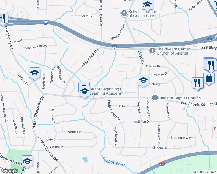 map of restaurants, bars, coffee shops, grocery stores, and more near 2442 Corner Shoals Drive in Decatur