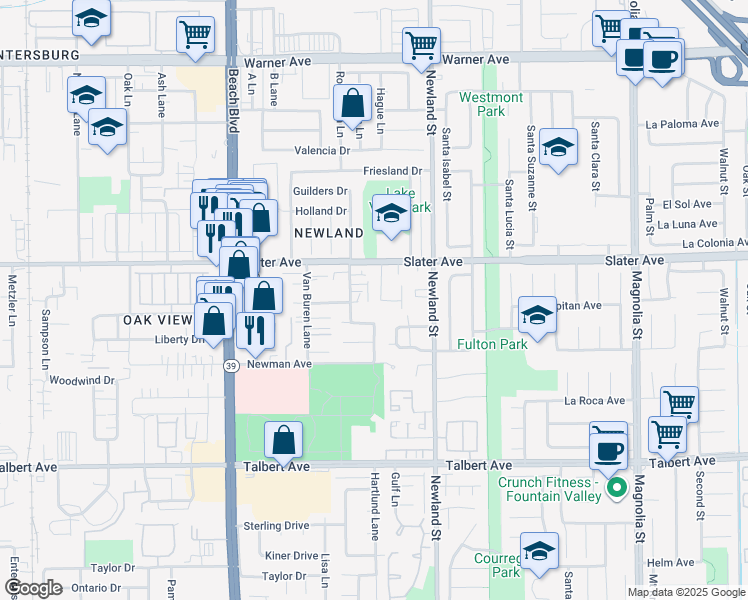 map of restaurants, bars, coffee shops, grocery stores, and more near 8371 Benjamin Drive in Huntington Beach