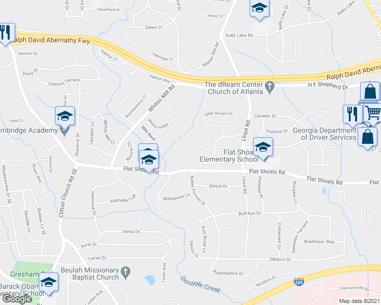 map of restaurants, bars, coffee shops, grocery stores, and more near 2442 Corner Shoals Drive in Decatur