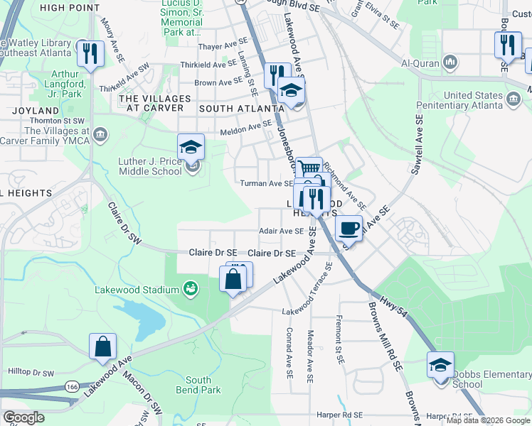 map of restaurants, bars, coffee shops, grocery stores, and more near 157 Rhodesia Avenue Southeast in Atlanta