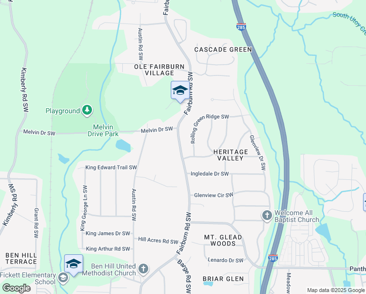 map of restaurants, bars, coffee shops, grocery stores, and more near 1765 Fairburn Road Southwest in Atlanta