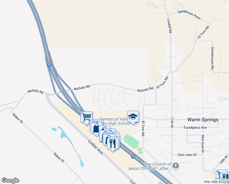 map of restaurants, bars, coffee shops, grocery stores, and more near 19306 Bigfork Road in Lake Elsinore