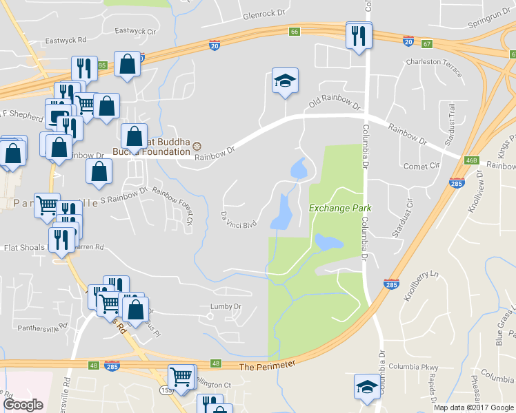 map of restaurants, bars, coffee shops, grocery stores, and more near 2807 Da Vinci Boulevard in Decatur