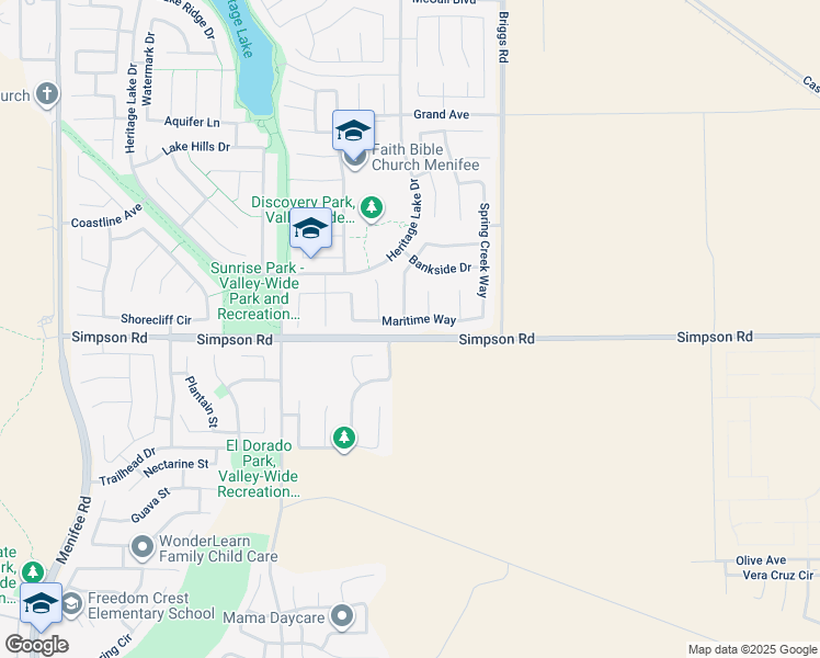 map of restaurants, bars, coffee shops, grocery stores, and more near 29789 Maritime Way in Menifee