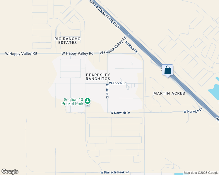 map of restaurants, bars, coffee shops, grocery stores, and more near 24415 North 181st Drive in Surprise