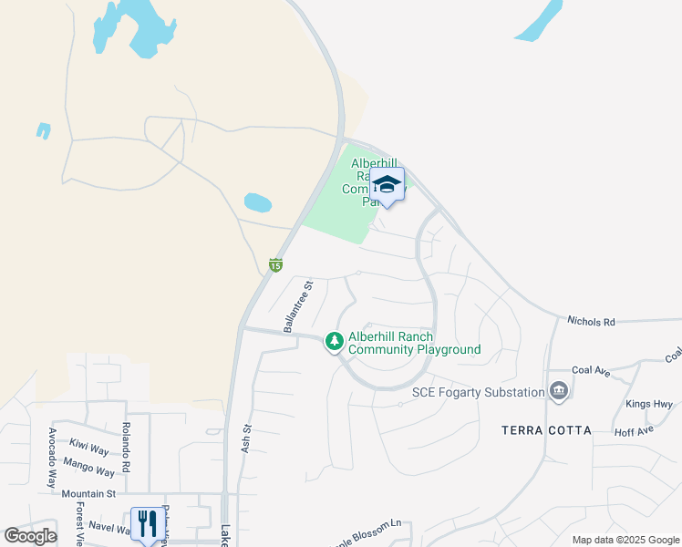 map of restaurants, bars, coffee shops, grocery stores, and more near 4154 Ladrillo Street in Lake Elsinore