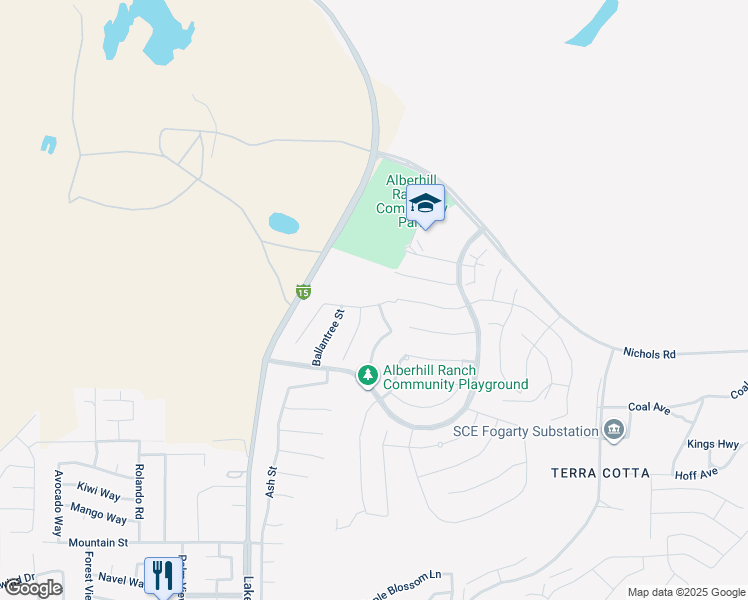 map of restaurants, bars, coffee shops, grocery stores, and more near 4154 Ladrillo Street in Lake Elsinore