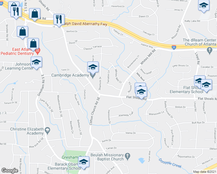 map of restaurants, bars, coffee shops, grocery stores, and more near 2751 Terratim Lane in Decatur
