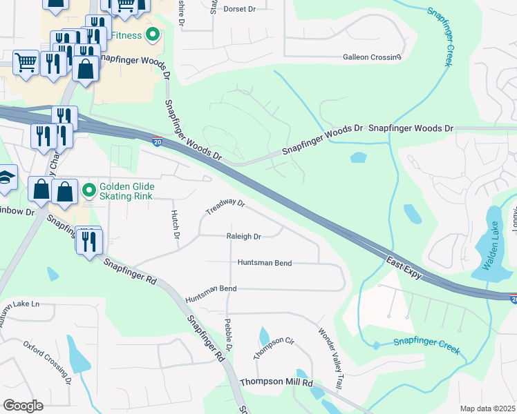 map of restaurants, bars, coffee shops, grocery stores, and more near 2671 Treadway Drive in Decatur