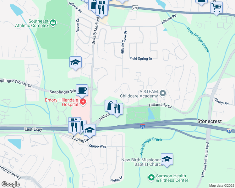 map of restaurants, bars, coffee shops, grocery stores, and more near 5931 Sutcliff Square in Lithonia