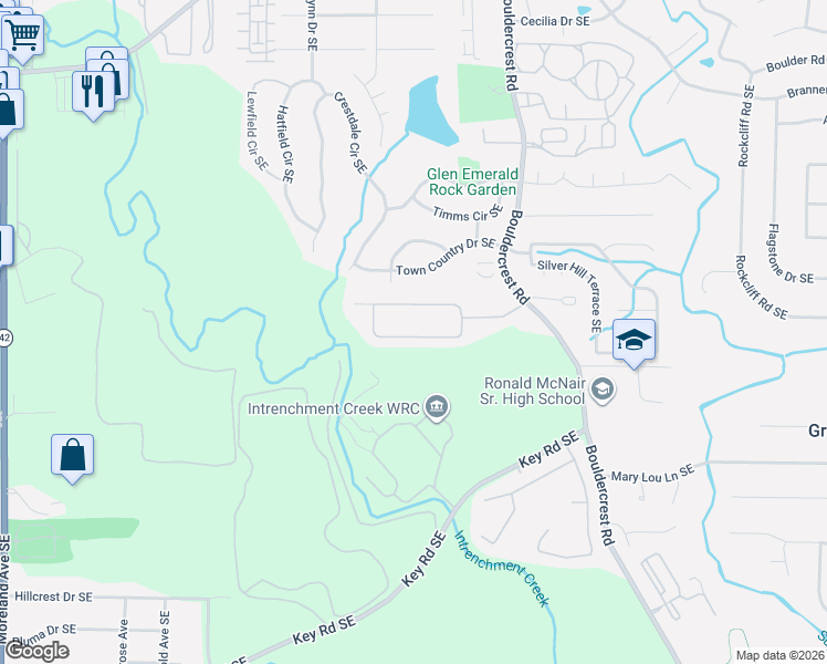 map of restaurants, bars, coffee shops, grocery stores, and more near 1424 Gates Circle Southeast in Atlanta