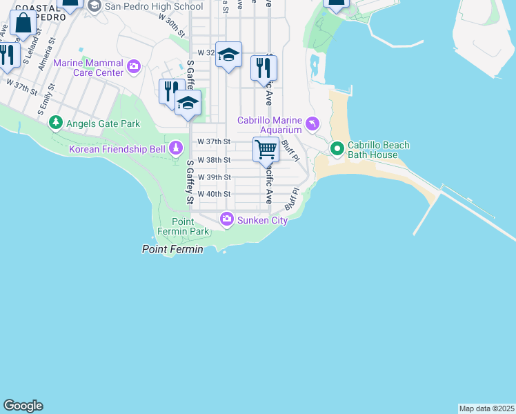 map of restaurants, bars, coffee shops, grocery stores, and more near 510 West Paseo Del Mar in Los Angeles