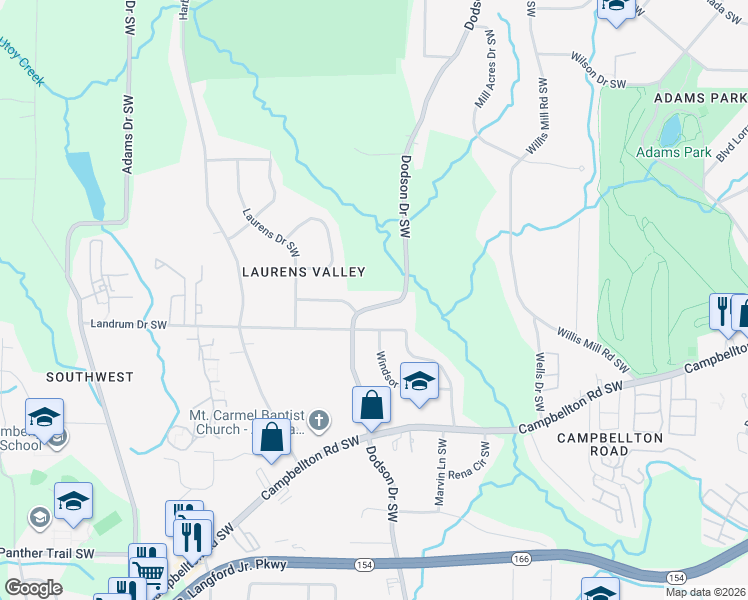 map of restaurants, bars, coffee shops, grocery stores, and more near 1772 Dodson Drive Southwest in Atlanta