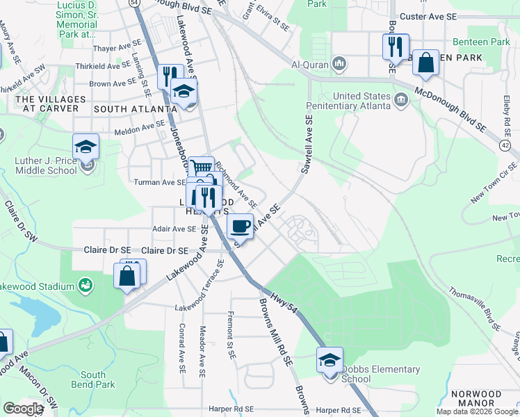 map of restaurants, bars, coffee shops, grocery stores, and more near 369 Sawtell Avenue Southeast in Atlanta