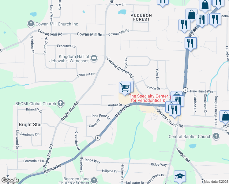 map of restaurants, bars, coffee shops, grocery stores, and more near 6259 Sherrian Street in Douglasville