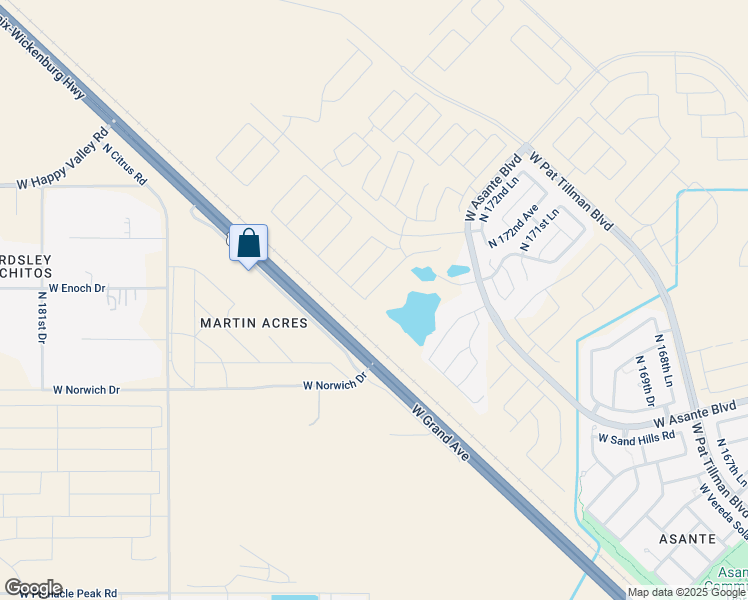 map of restaurants, bars, coffee shops, grocery stores, and more near 24575 North 174th Drive in Surprise
