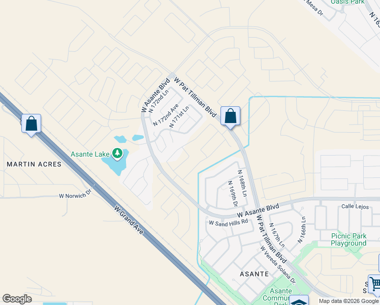 map of restaurants, bars, coffee shops, grocery stores, and more near West Saguaro Park Lane in Surprise