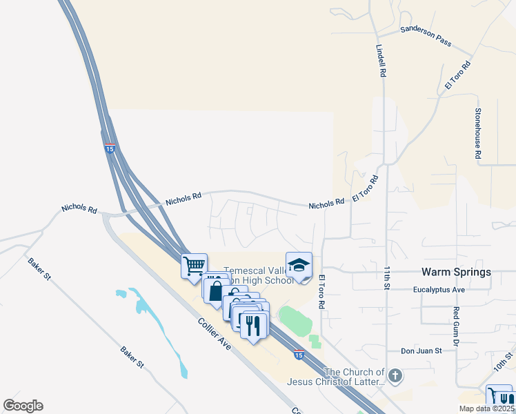 map of restaurants, bars, coffee shops, grocery stores, and more near 19302 Bigfork Road in Lake Elsinore