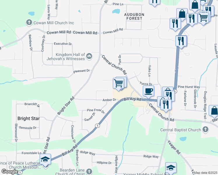 map of restaurants, bars, coffee shops, grocery stores, and more near 6260 Sherrian Street in Douglasville