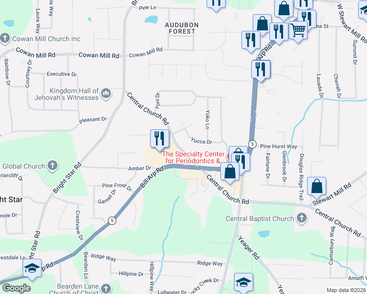 map of restaurants, bars, coffee shops, grocery stores, and more near 6120 Yucca Drive in Douglasville