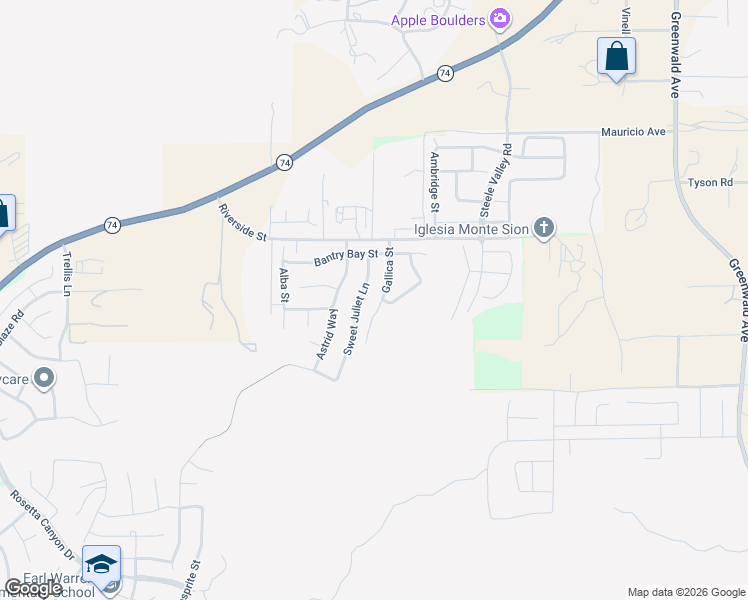 map of restaurants, bars, coffee shops, grocery stores, and more near 53019 Gallica Street in Lake Elsinore