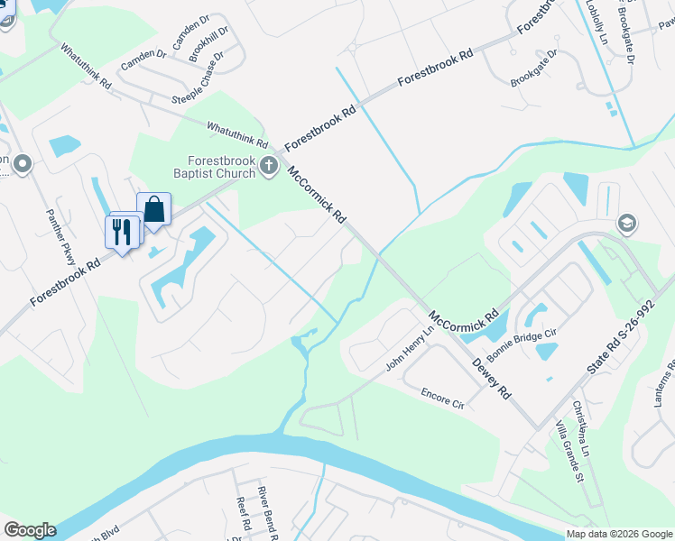 map of restaurants, bars, coffee shops, grocery stores, and more near 113 Planters Creek Drive in Myrtle Beach