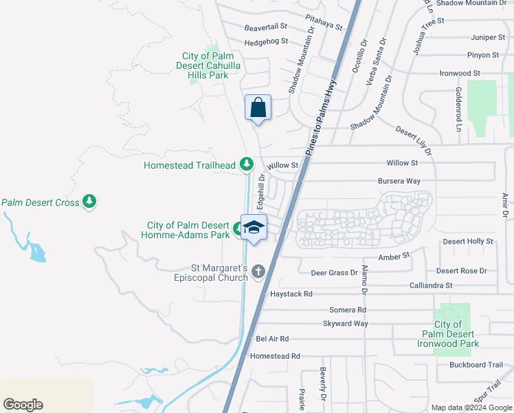 map of restaurants, bars, coffee shops, grocery stores, and more near 72564 Edgehill Drive in Palm Desert