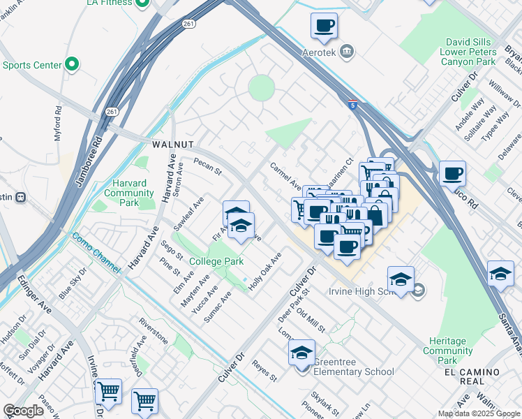 map of restaurants, bars, coffee shops, grocery stores, and more near 3732 Provincetown Avenue in Irvine