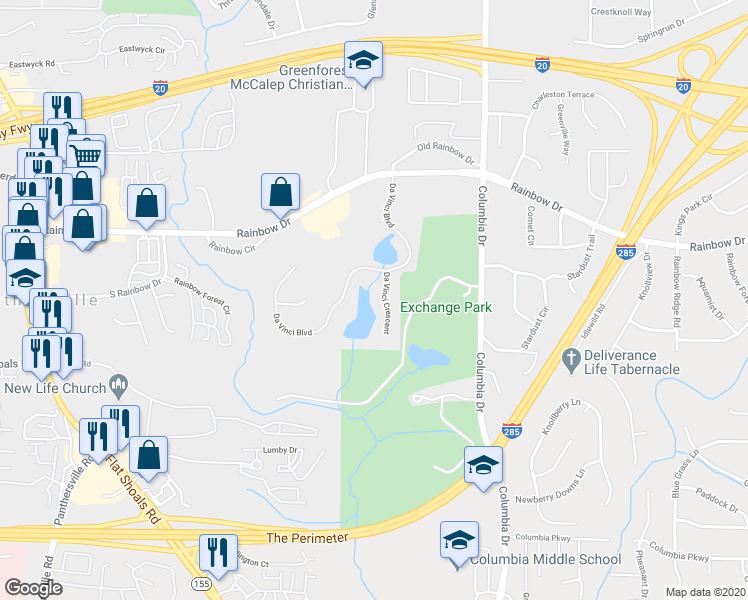 map of restaurants, bars, coffee shops, grocery stores, and more near 2702 Da Vinci Crescent in Decatur