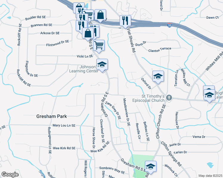 map of restaurants, bars, coffee shops, grocery stores, and more near 2756 Gresham Road South East in Atlanta