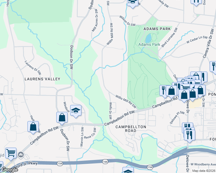 map of restaurants, bars, coffee shops, grocery stores, and more near 1768 Willis Mill Road Southwest in Atlanta