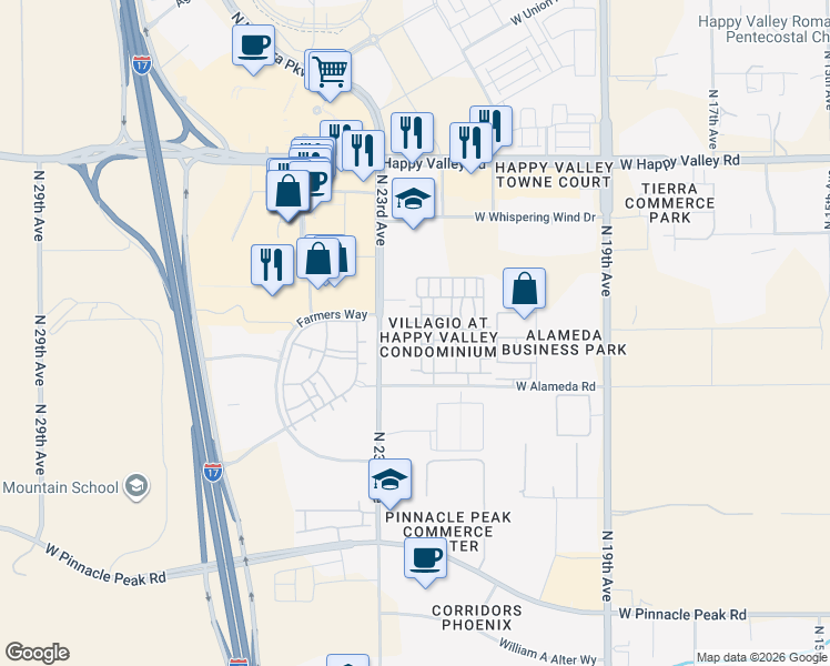 map of restaurants, bars, coffee shops, grocery stores, and more near 2150 West Alameda Road in Phoenix