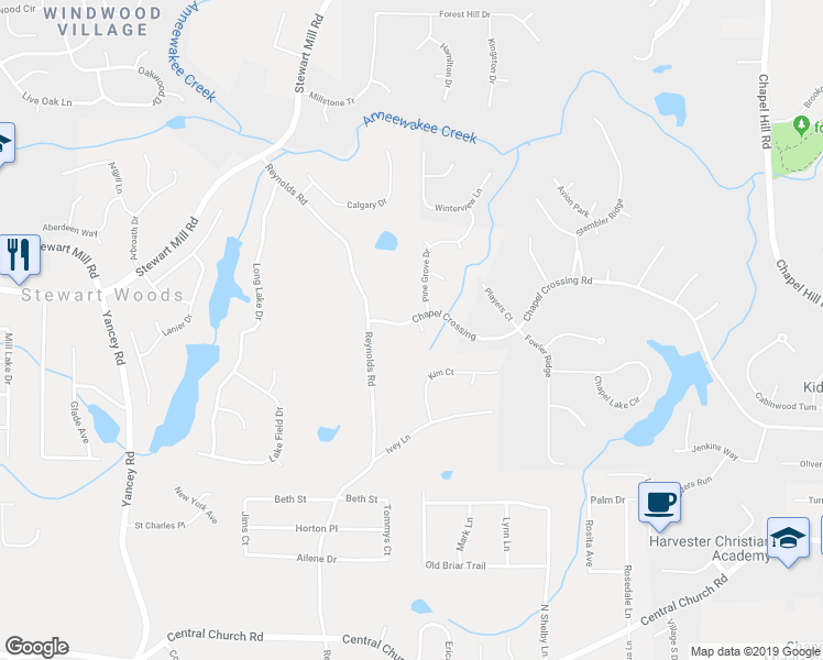 map of restaurants, bars, coffee shops, grocery stores, and more near 4881 Chapel Crossing in Douglasville