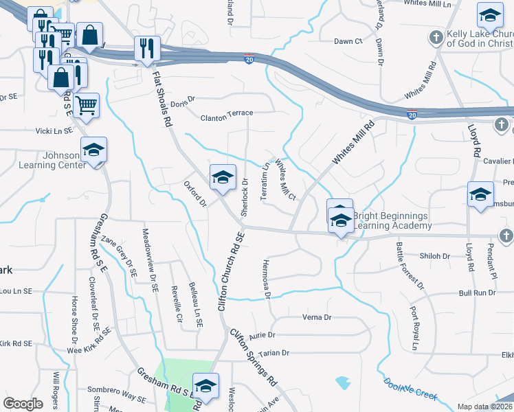 map of restaurants, bars, coffee shops, grocery stores, and more near 2737 Terratim Lane in Decatur