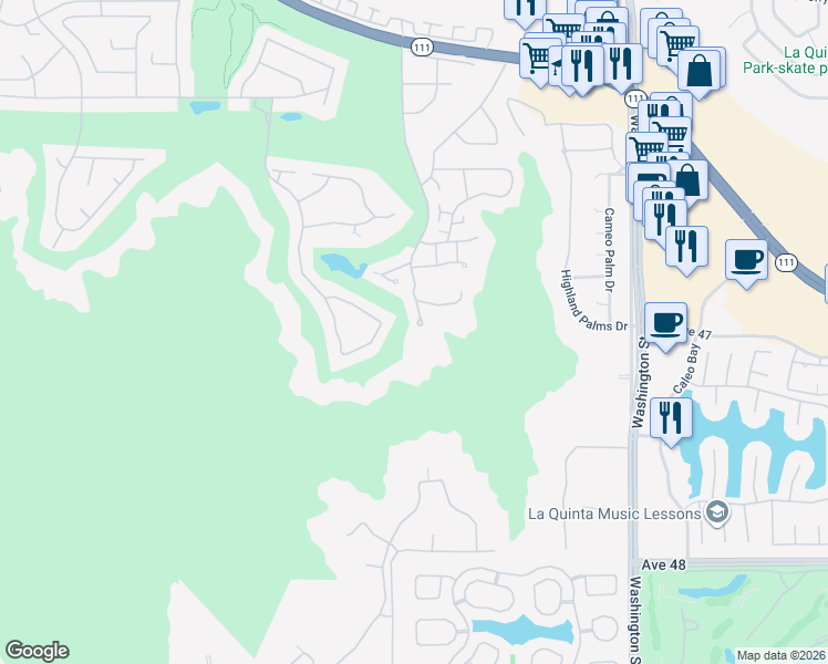 map of restaurants, bars, coffee shops, grocery stores, and more near 46855 Mountain Cove Drive in Indian Wells